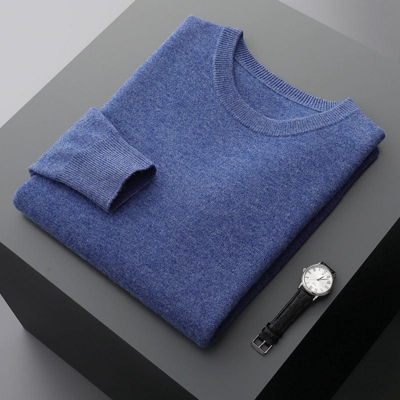 Pullover – Langärmliger Herren-Strickpullover aus Merinowolle-Hellblau-M-Chaps Herrenmode