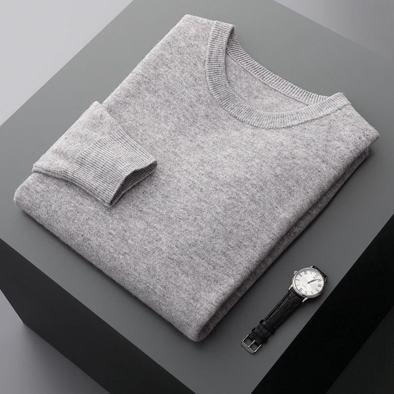Pullover – Langärmliger Herren-Strickpullover aus Merinowolle-Hellgrau-M-Chaps Herrenmode