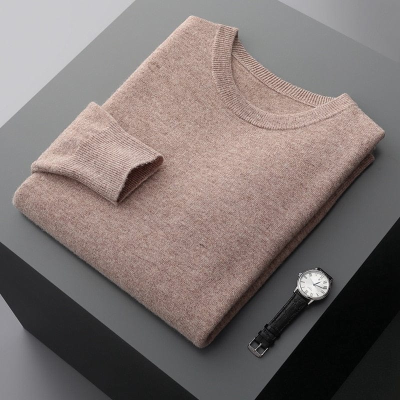 Pullover – Langärmliger Herren-Strickpullover aus Merinowolle-Kamel-M-Chaps Herrenmode