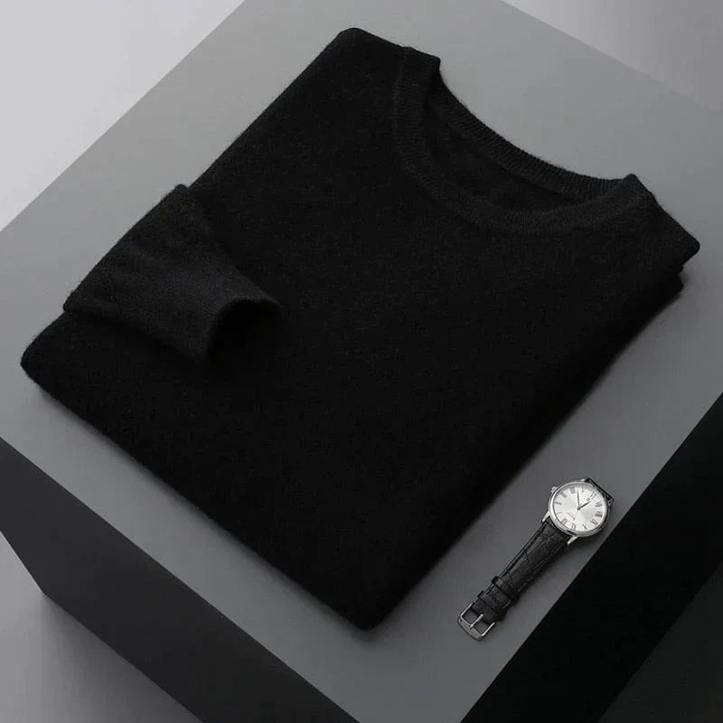 Pullover – Langärmliger Herren-Strickpullover aus Merinowolle-Schwarz-M-Chaps Herrenmode