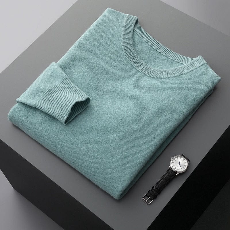 Pullover – Langärmliger Herren-Strickpullover aus Merinowolle-Türkis-M-Chaps Herrenmode
