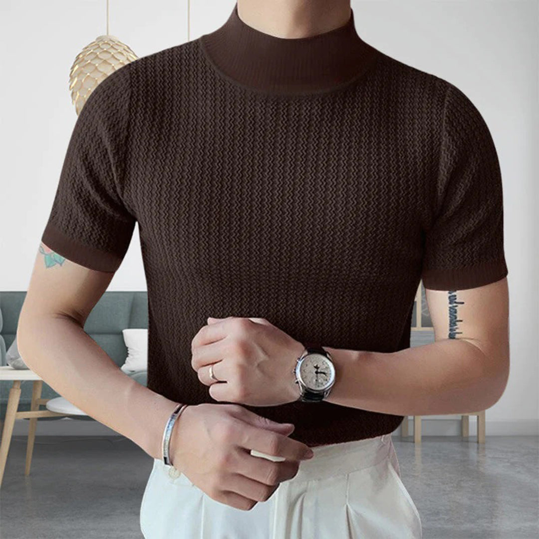 Pullover-T-Shirt – Kurzärmeliges Rollkragen-T-Shirt mit hohem Kragen für Männer-Braun-S-Chaps Herrenmode