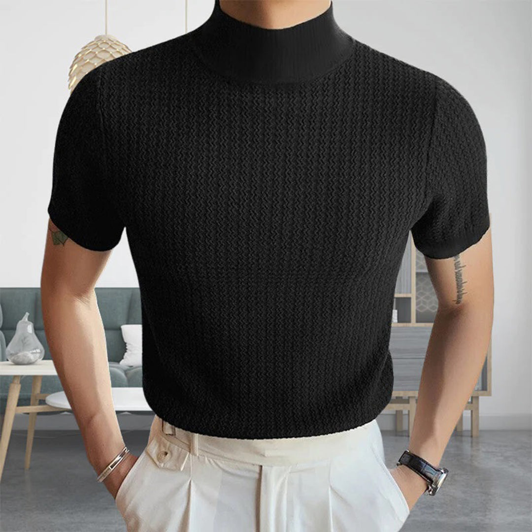 Pullover-T-Shirt – Kurzärmeliges Rollkragen-T-Shirt mit hohem Kragen für Männer-Schwarz-S-Chaps Herrenmode