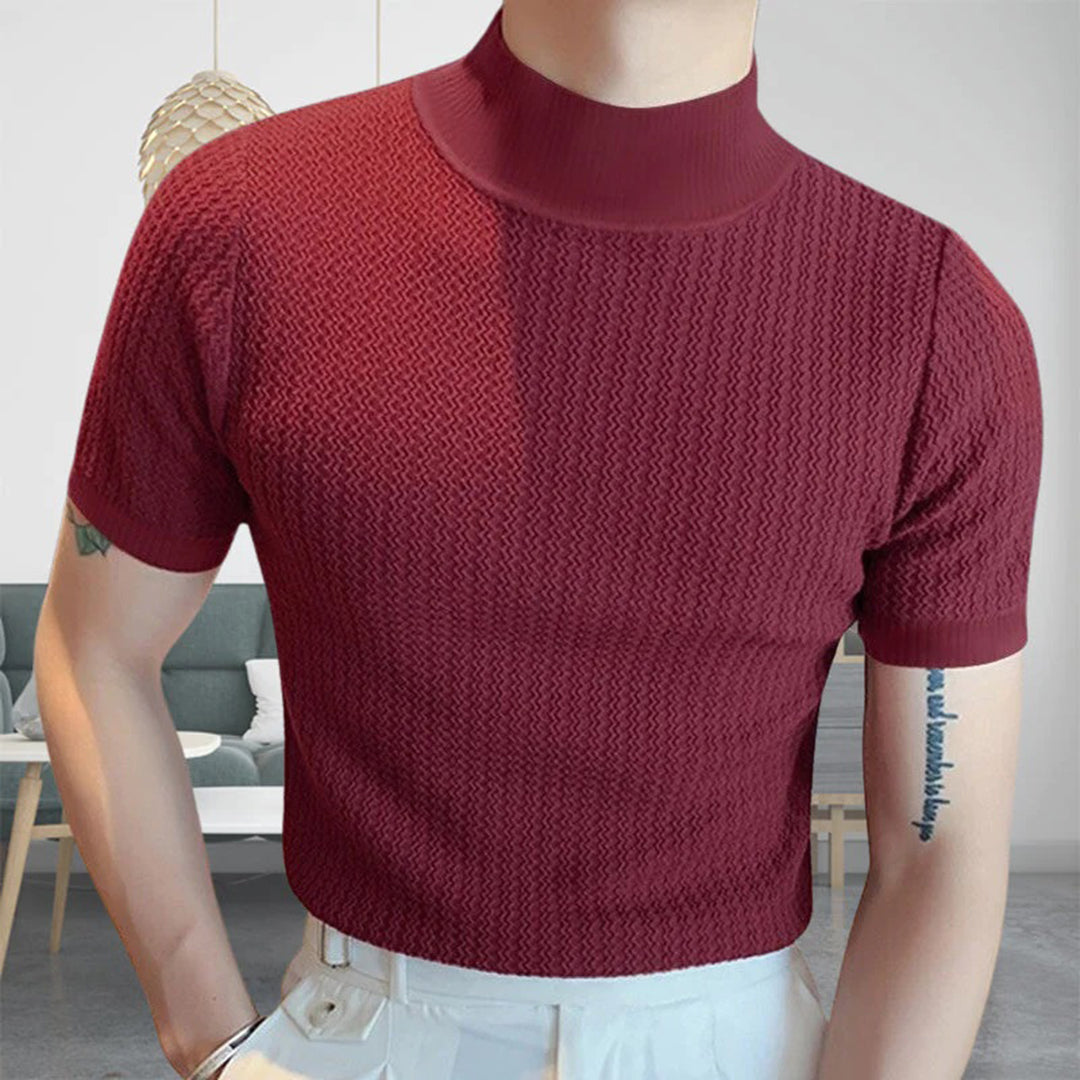 Pullover-T-Shirt – Kurzärmeliges Rollkragen-T-Shirt mit hohem Kragen für Männer-Weinrot-S-Chaps Herrenmode