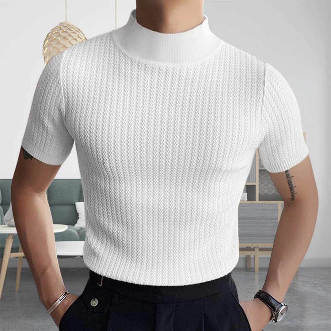 Pullover-T-Shirt – Kurzärmeliges Rollkragen-T-Shirt mit hohem Kragen für Männer-Weiß-S-Chaps Herrenmode