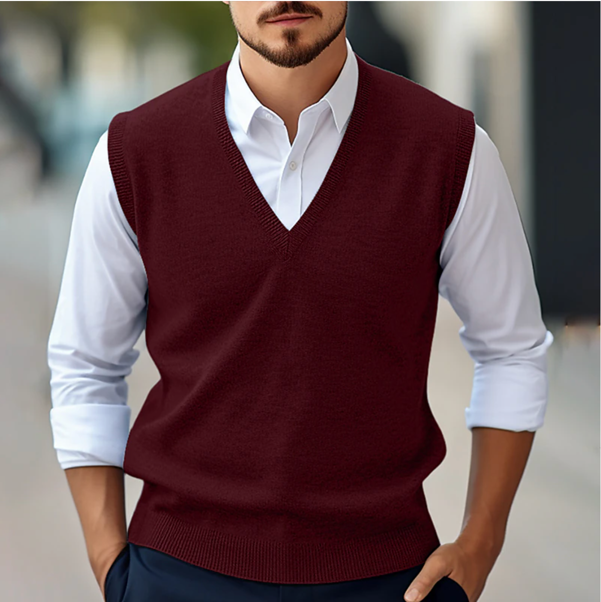 Pullover-Weste - V-Ausschnitt - Ärmellos - Strickweste - Herrenweste-Rot-S-Chaps Herrenmode