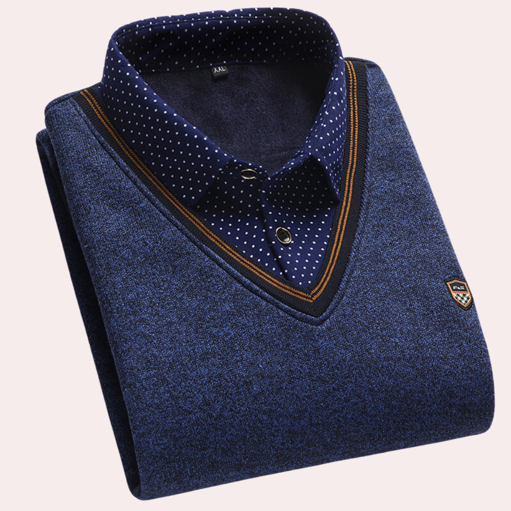 Pullover mit Hemd – Herren-Pullover mit Kragen, V-Ausschnitt und Hemd-Blau-M-Chaps Herrenmode