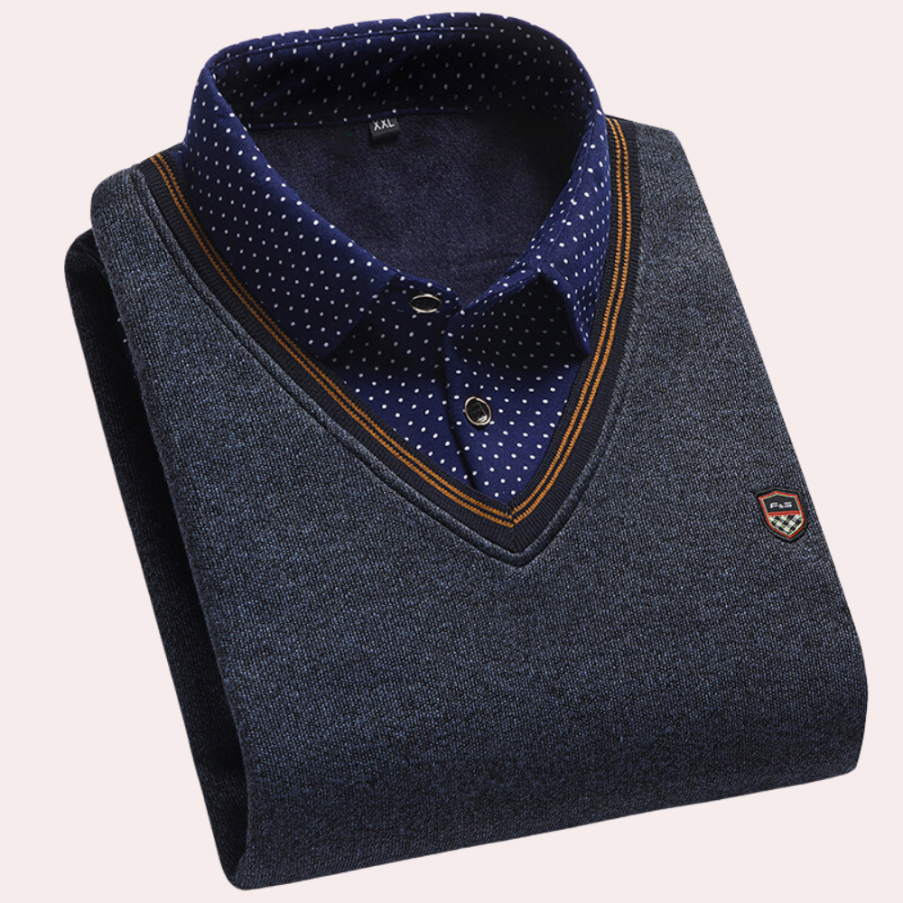 Pullover mit Hemd – Herren-Pullover mit Kragen, V-Ausschnitt und Hemd-Dunkelgrau-M-Chaps Herrenmode