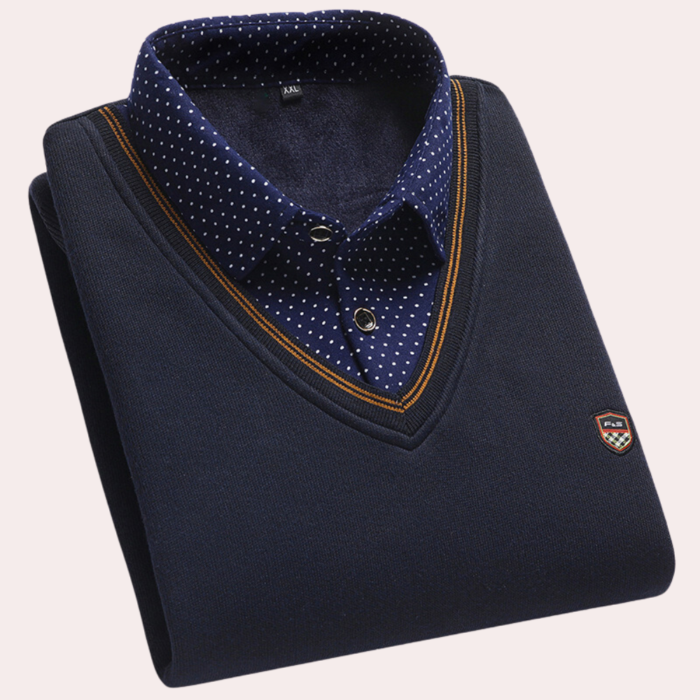 Pullover mit Hemd – Herren-Pullover mit Kragen, V-Ausschnitt und Hemd-Marineblau-M-Chaps Herrenmode
