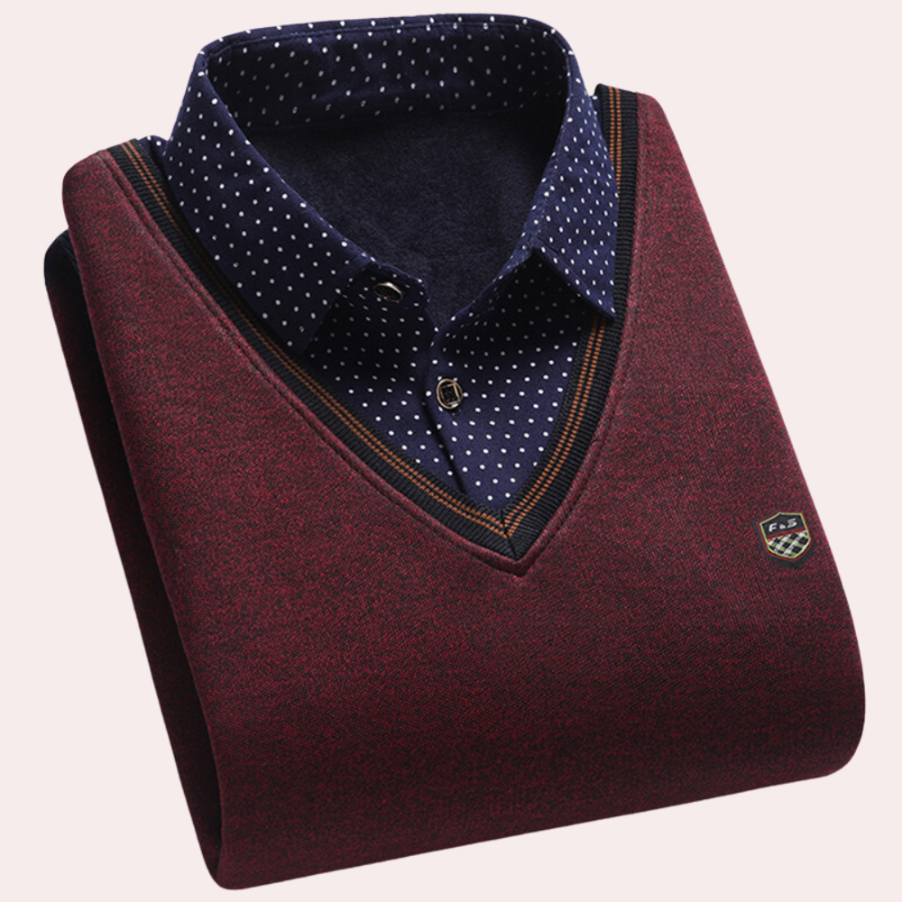 Pullover mit Hemd – Herren-Pullover mit Kragen, V-Ausschnitt und Hemd-Rot-M-Chaps Herrenmode