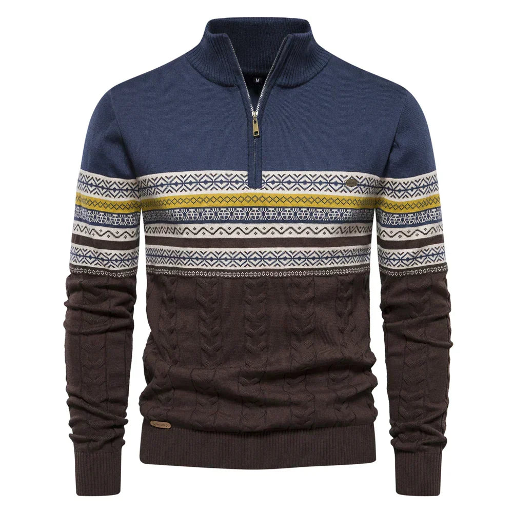 Pullover mit Reißverschluss - Hochgeschlossener Pullover – Strickpullover – Herren-Pullover mit halbem Reißverschluss-Blau-S-Chaps Herrenmode
