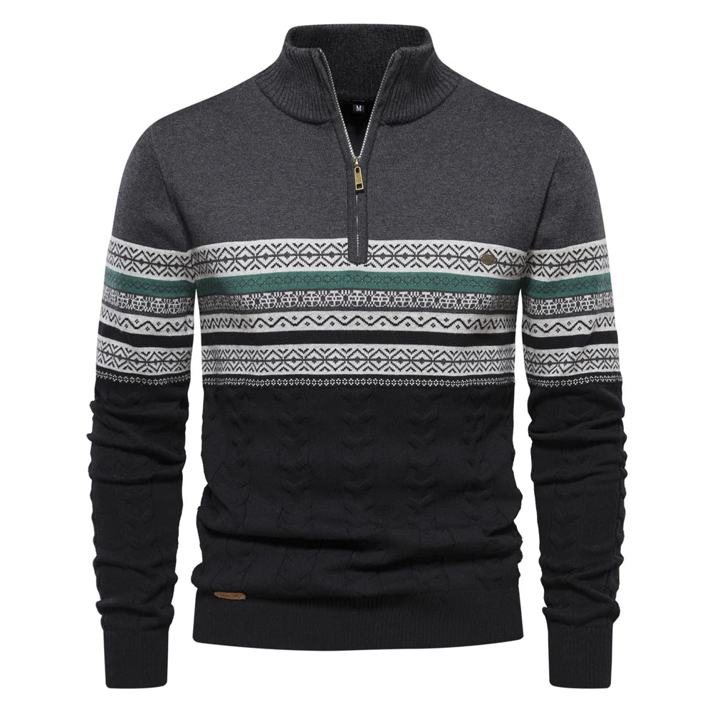 Pullover mit Reißverschluss - Hochgeschlossener Pullover – Strickpullover – Herren-Pullover mit halbem Reißverschluss-Dunkelgrau-S-Chaps Herrenmode