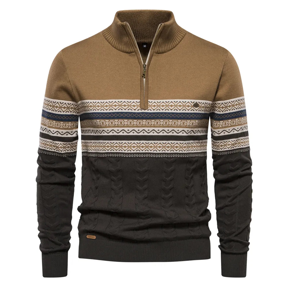 Pullover mit Reißverschluss - Hochgeschlossener Pullover – Strickpullover – Herren-Pullover mit halbem Reißverschluss-Khaki-S-Chaps Herrenmode