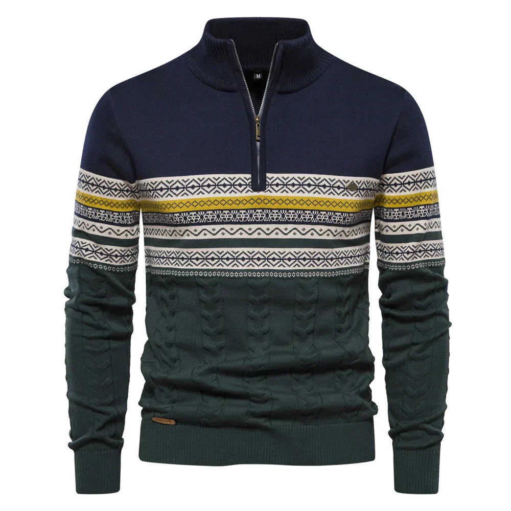 Pullover mit Reißverschluss - Hochgeschlossener Pullover – Strickpullover – Herren-Pullover mit halbem Reißverschluss-Marineblau-S-Chaps Herrenmode
