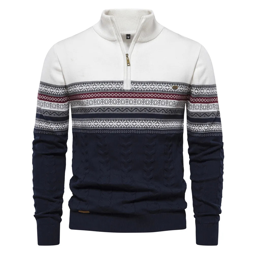 Pullover mit Reißverschluss - Hochgeschlossener Pullover – Strickpullover – Herren-Pullover mit halbem Reißverschluss-Weiß-S-Chaps Herrenmode