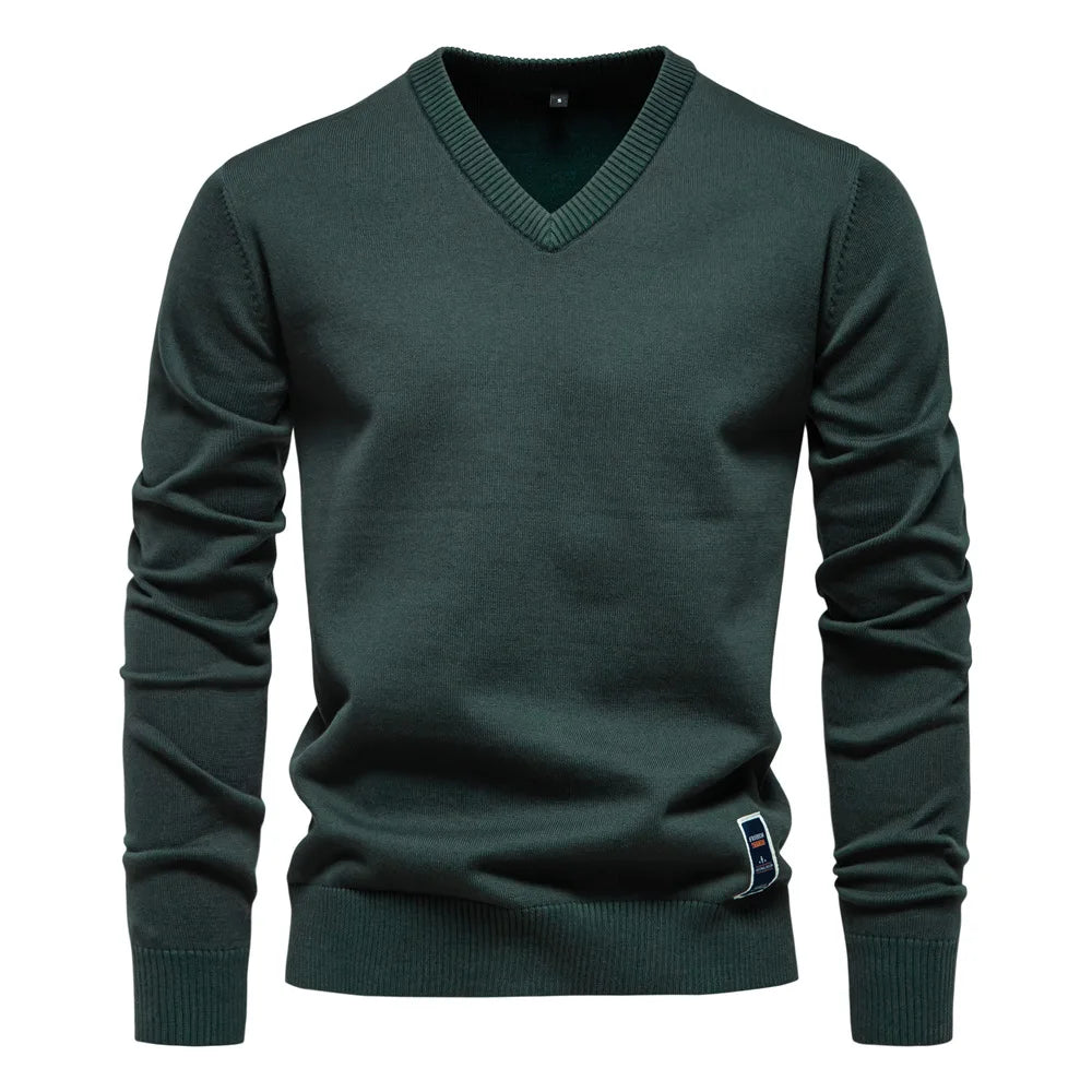 Pullover mit V-Ausschnitt - Klassischer lässiger Langarm-Strickpullover für Männer-Grün-S-Chaps Herrenmode