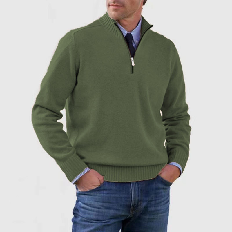 Pullover mit Viertelreißverschluss | Gestrickt | Langarm | Pullover mit halbem Reißverschluss | Herrenpullover mit Viertelreißverschluss-Dunkelgrün-M-Chaps Herrenmode