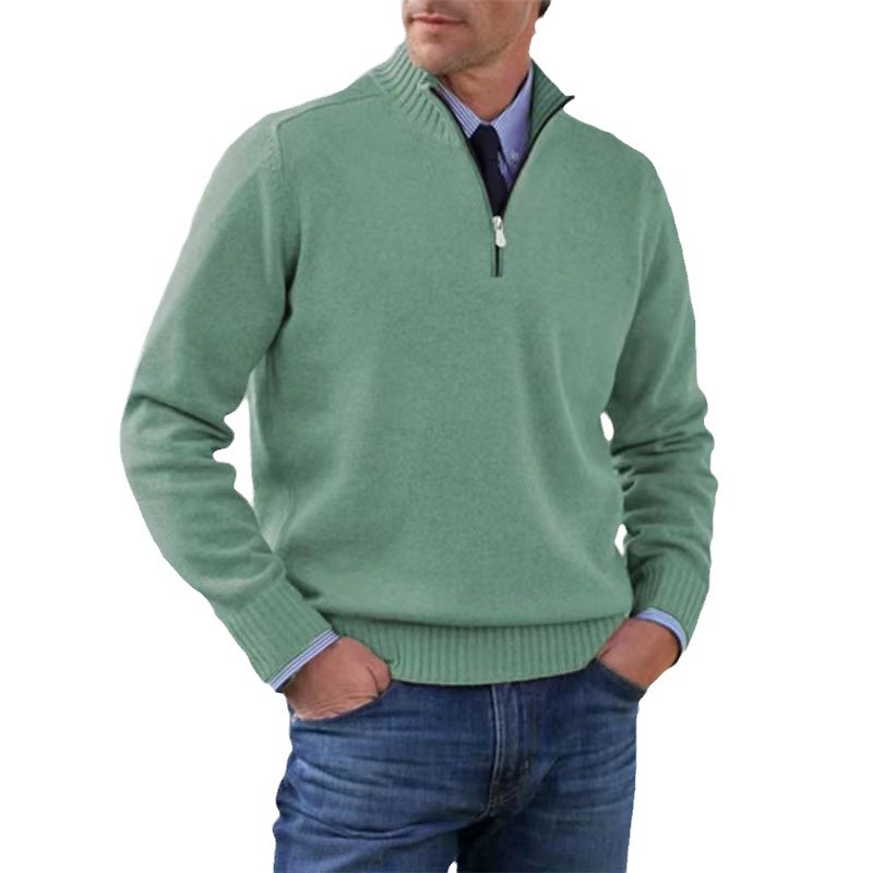Pullover mit Viertelreißverschluss | Gestrickt | Langarm | Pullover mit halbem Reißverschluss | Herrenpullover mit Viertelreißverschluss-Grün-M-Chaps Herrenmode