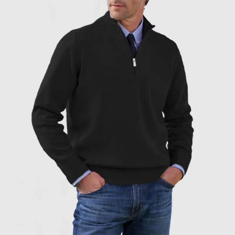 Pullover mit Viertelreißverschluss | Gestrickt | Langarm | Pullover mit halbem Reißverschluss | Herrenpullover mit Viertelreißverschluss-Schwarz-M-Chaps Herrenmode