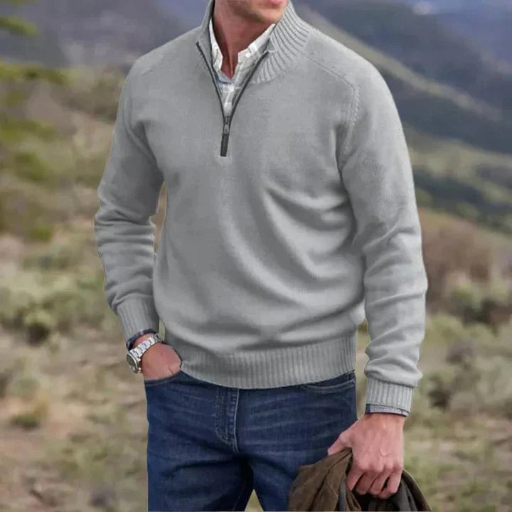 Pullover mit Viertelreißverschluss – Langarm – Gestrickt – Kaschmirpullover – Herrenpullover mit halbem Reißverschluss-Chaps Herrenmode