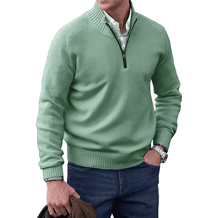 Pullover mit Viertelreißverschluss – Langarm – Gestrickt – Kaschmirpullover – Herrenpullover mit halbem Reißverschluss-Grün-S-Chaps Herrenmode