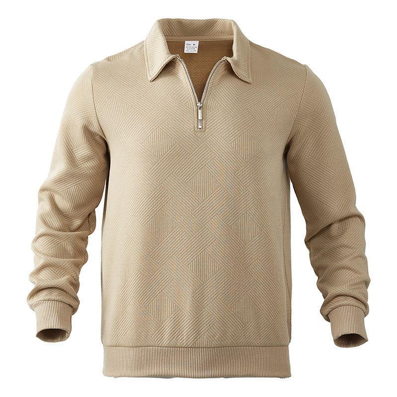Pullover mit Viertelreißverschluss | Langarm | Pullover | Polopullover | Herrenpullover mit halbem Reißverschluss-Beige-S-Chaps Herrenmode