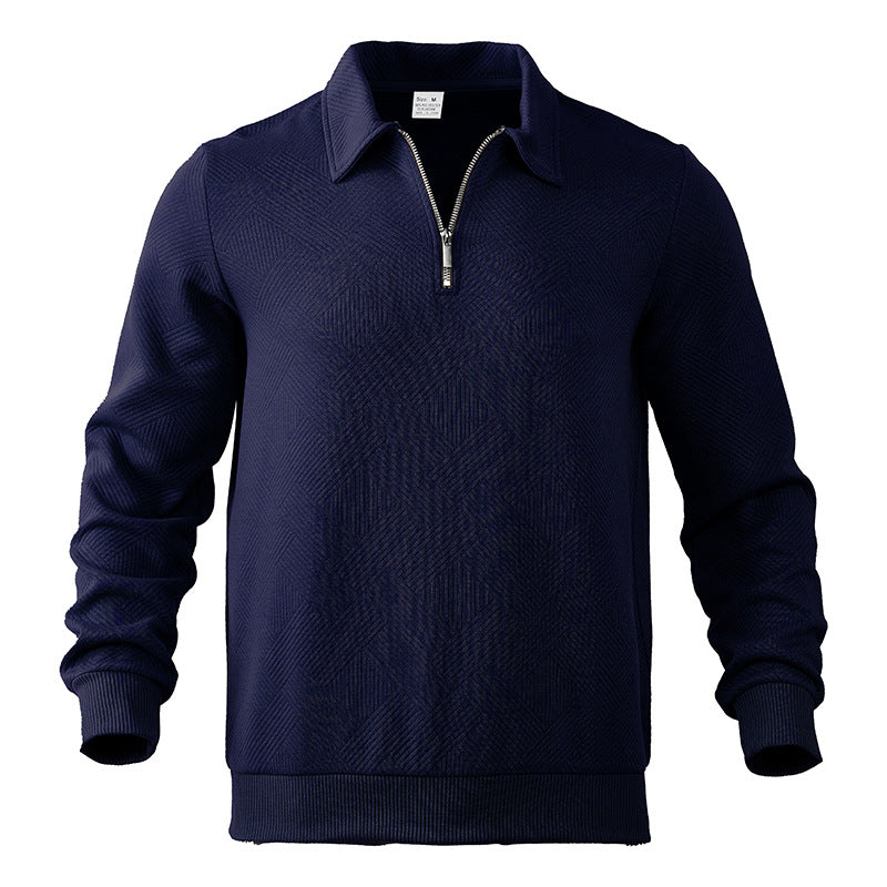 Pullover mit Viertelreißverschluss | Langarm | Pullover | Polopullover | Herrenpullover mit halbem Reißverschluss-Blau-S-Chaps Herrenmode
