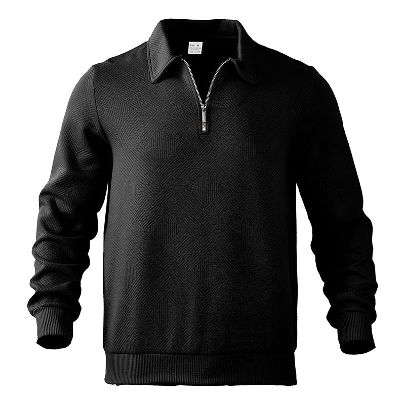 Pullover mit Viertelreißverschluss | Langarm | Pullover | Polopullover | Herrenpullover mit halbem Reißverschluss-Schwarz-S-Chaps Herrenmode