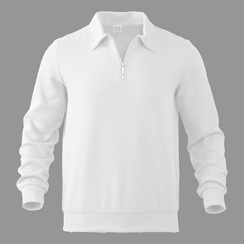 Pullover mit Viertelreißverschluss | Langarm | Pullover | Polopullover | Herrenpullover mit halbem Reißverschluss-Weiß-S-Chaps Herrenmode