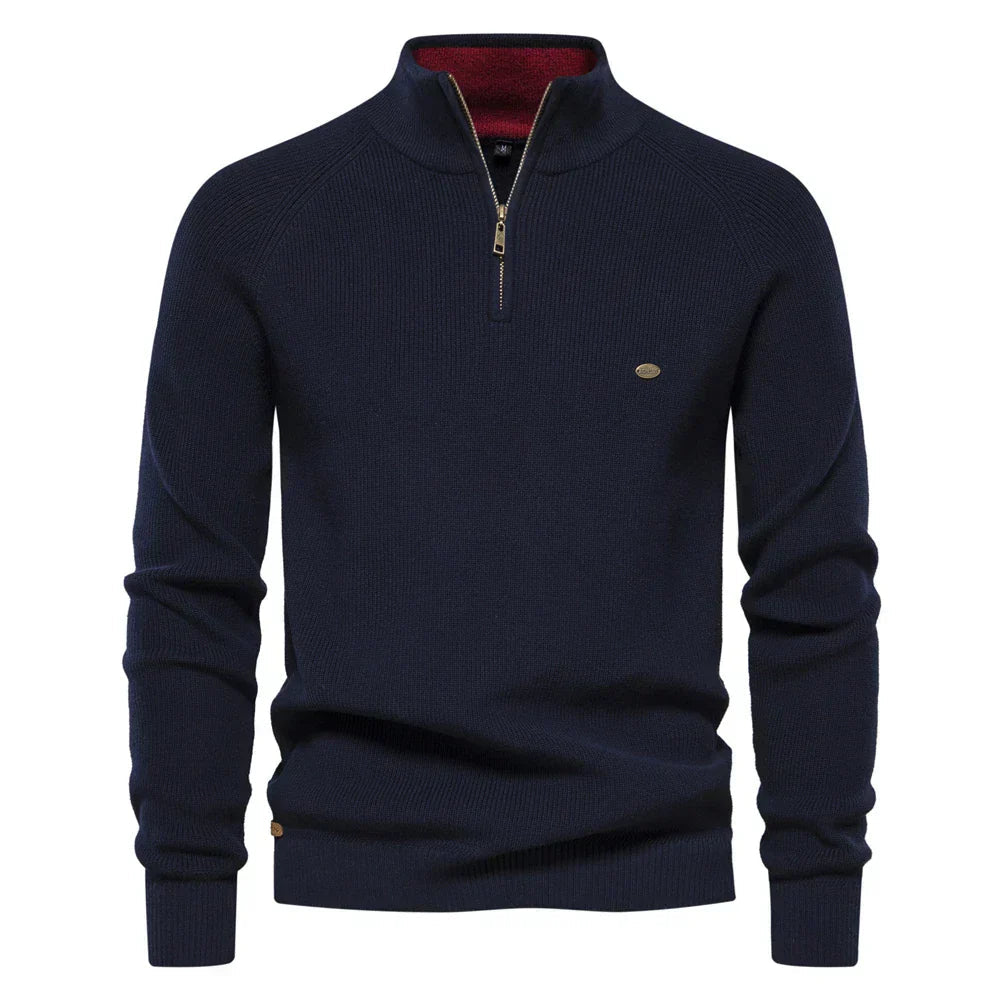 Pullover mit halbem Reißverschluss | Hoher Kragen | Winter | Strickpullover | Herren-Strickpullover-Dunkelblau-S-Chaps Herrenmode