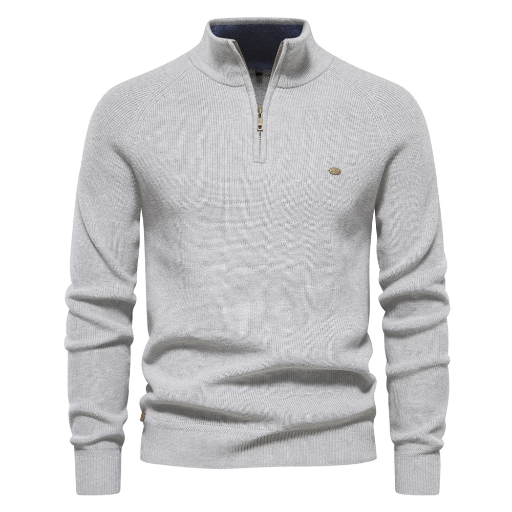 Pullover mit halbem Reißverschluss | Hoher Kragen | Winter | Strickpullover | Herren-Strickpullover-Hellgrau-M-Chaps Herrenmode