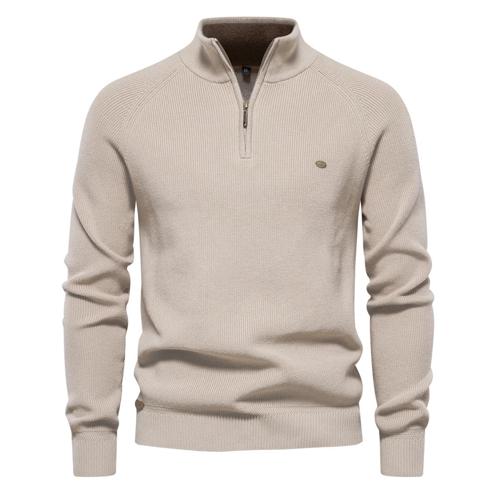 Pullover mit halbem Reißverschluss | Hoher Kragen | Winter | Strickpullover | Herren-Strickpullover-Khaki-2XL-Chaps Herrenmode