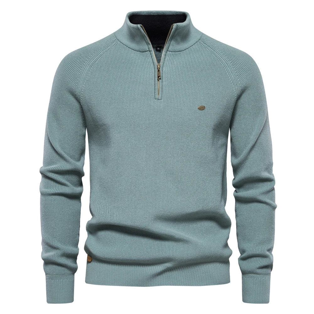 Pullover mit halbem Reißverschluss | Hoher Kragen | Winter | Strickpullover | Herren-Strickpullover-Minzblau-XL-Chaps Herrenmode