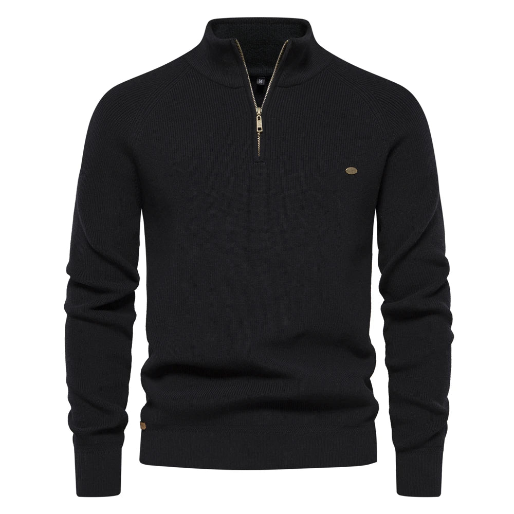 Pullover mit halbem Reißverschluss | Hoher Kragen | Winter | Strickpullover | Herren-Strickpullover-Schwarz-M-Chaps Herrenmode