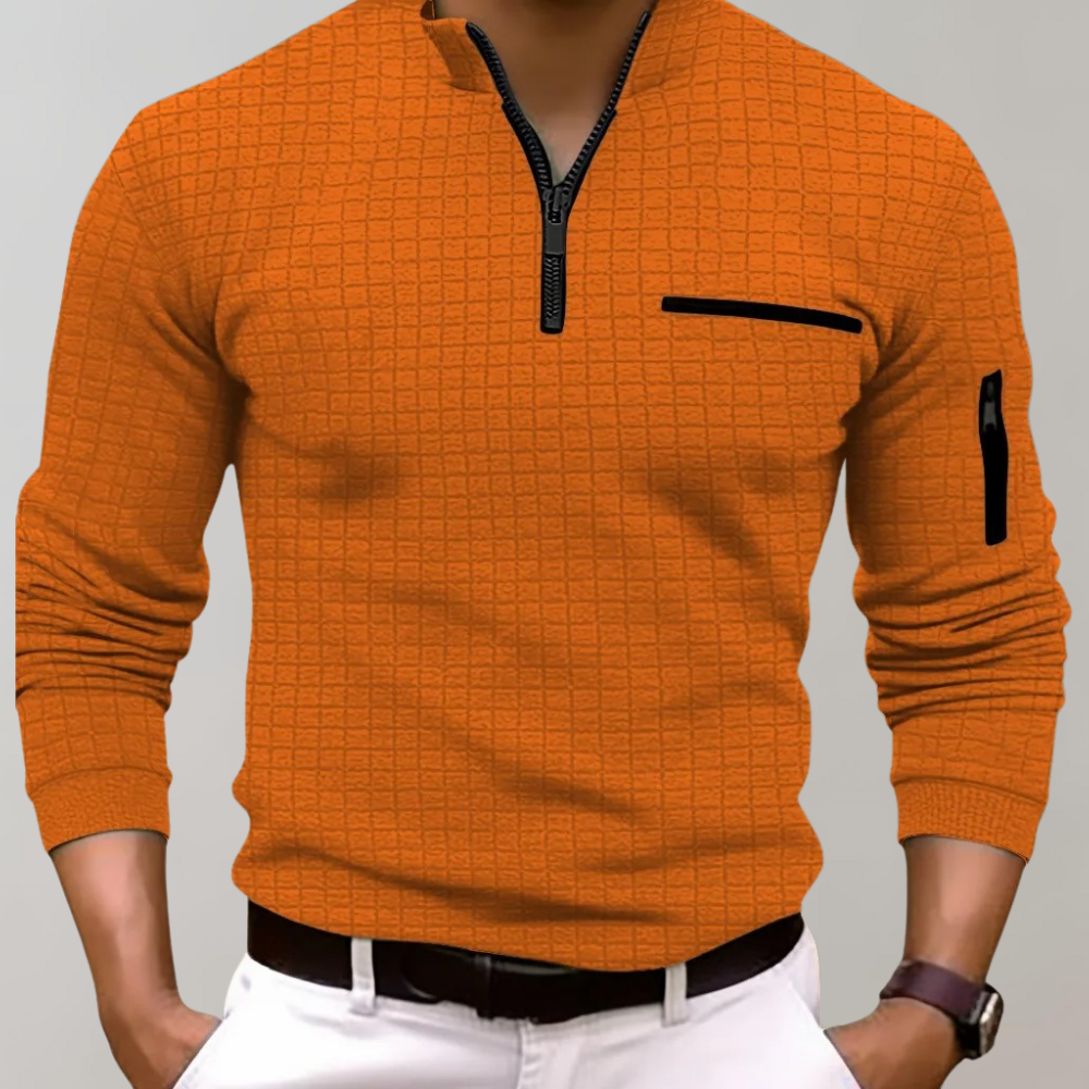 Pullover mit halbem Reißverschluss - Langarm - Pullover - Polohemd - Herrenbekleidung-Orange-S-Chaps Herrenmode
