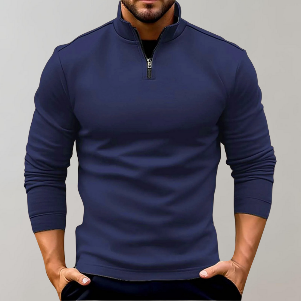 Pullover mit halbem Reißverschluss | Langarmshirt | Pullover | Sweatshirt | Herrenbekleidung-Marineblau-S-Chaps Herrenmode