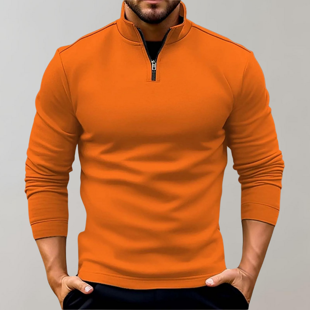 Pullover mit halbem Reißverschluss | Langarmshirt | Pullover | Sweatshirt | Herrenbekleidung-Orange-S-Chaps Herrenmode