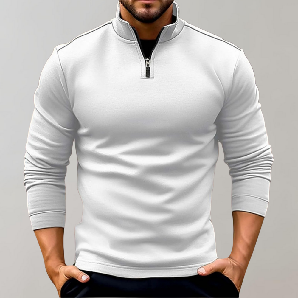 Pullover mit halbem Reißverschluss | Langarmshirt | Pullover | Sweatshirt | Herrenbekleidung-Weiß-S-Chaps Herrenmode