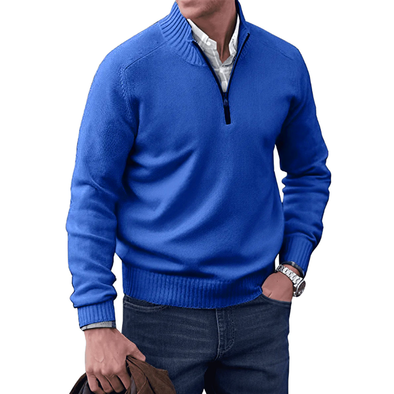 Pullover mit halbem Reißverschluss | Lässig | Normale Passform | Strickpullover | Herren-Pullover mit viertelem Reißverschluss-Blau-M-Chaps Herrenmode