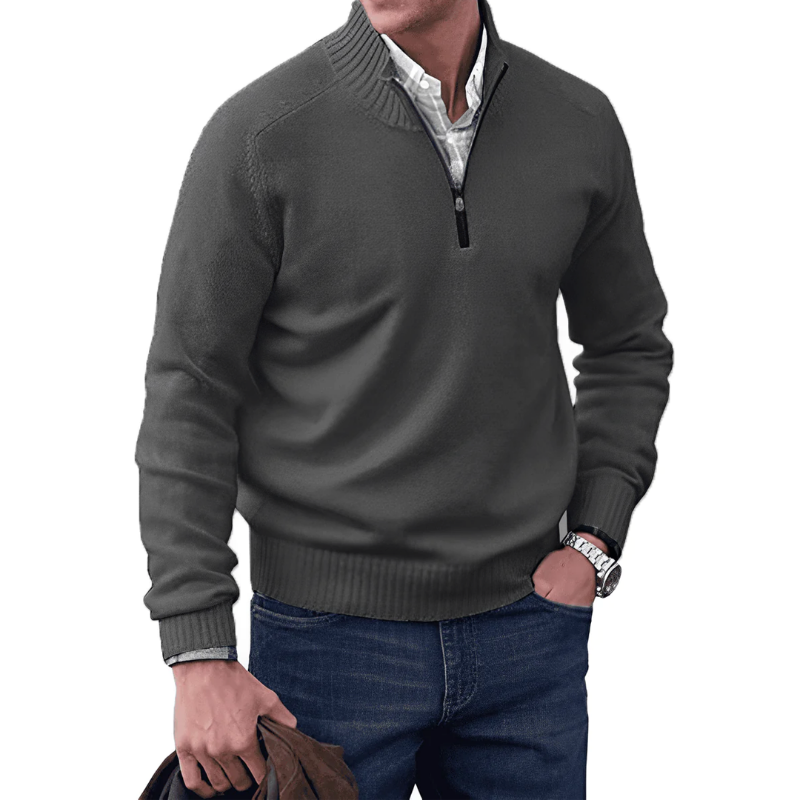 Pullover mit halbem Reißverschluss | Lässig | Normale Passform | Strickpullover | Herren-Pullover mit viertelem Reißverschluss-Dunkelgrau-M-Chaps Herrenmode