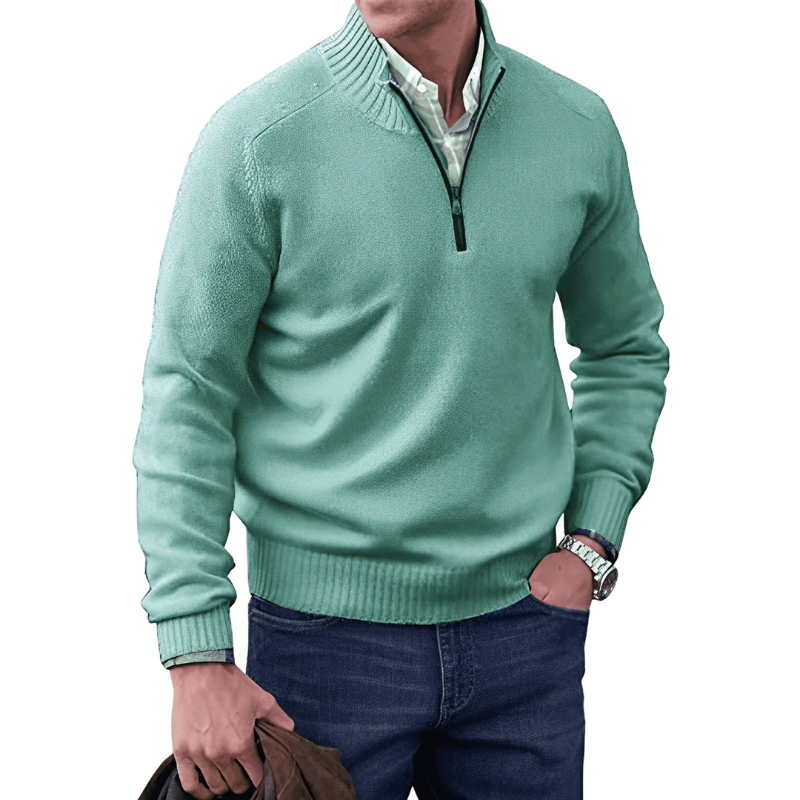 Pullover mit halbem Reißverschluss | Lässig | Normale Passform | Strickpullover | Herren-Pullover mit viertelem Reißverschluss-Grün-M-Chaps Herrenmode