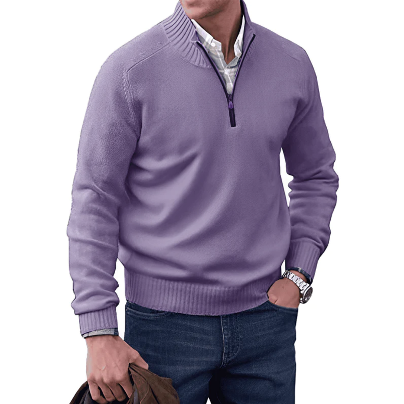 Pullover mit halbem Reißverschluss | Lässig | Normale Passform | Strickpullover | Herren-Pullover mit viertelem Reißverschluss-Lila-M-Chaps Herrenmode