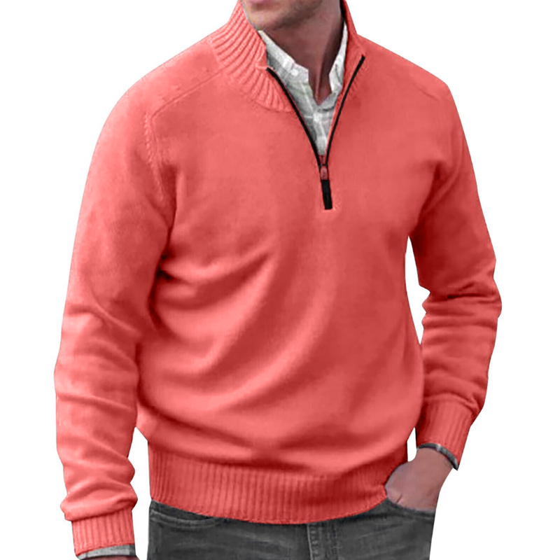 Pullover mit halbem Reißverschluss | Lässig | Normale Passform | Strickpullover | Herren-Pullover mit viertelem Reißverschluss-Rosa-M-Chaps Herrenmode