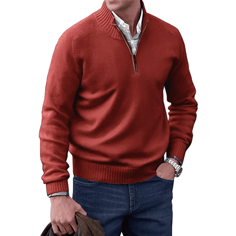 Pullover mit halbem Reißverschluss | Lässig | Normale Passform | Strickpullover | Herren-Pullover mit viertelem Reißverschluss-Rot-M-Chaps Herrenmode