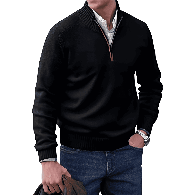 Pullover mit halbem Reißverschluss | Lässig | Normale Passform | Strickpullover | Herren-Pullover mit viertelem Reißverschluss-Schwarz-M-Chaps Herrenmode