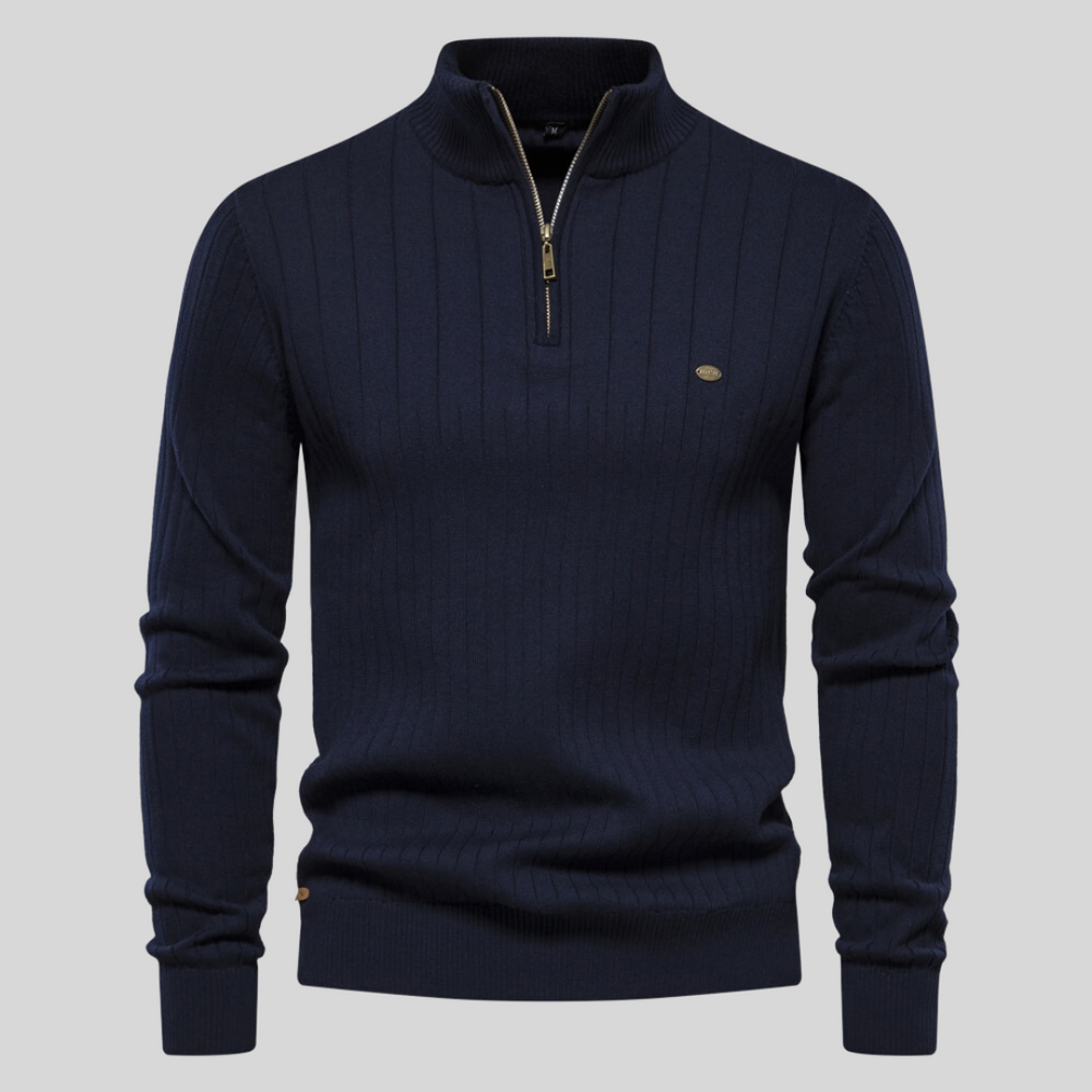Pullover mit halbem Reißverschluss | Stehkragen | Langarm | Strickpullover | Winterkleidung für Herren-Blau-S-Chaps Herrenmode