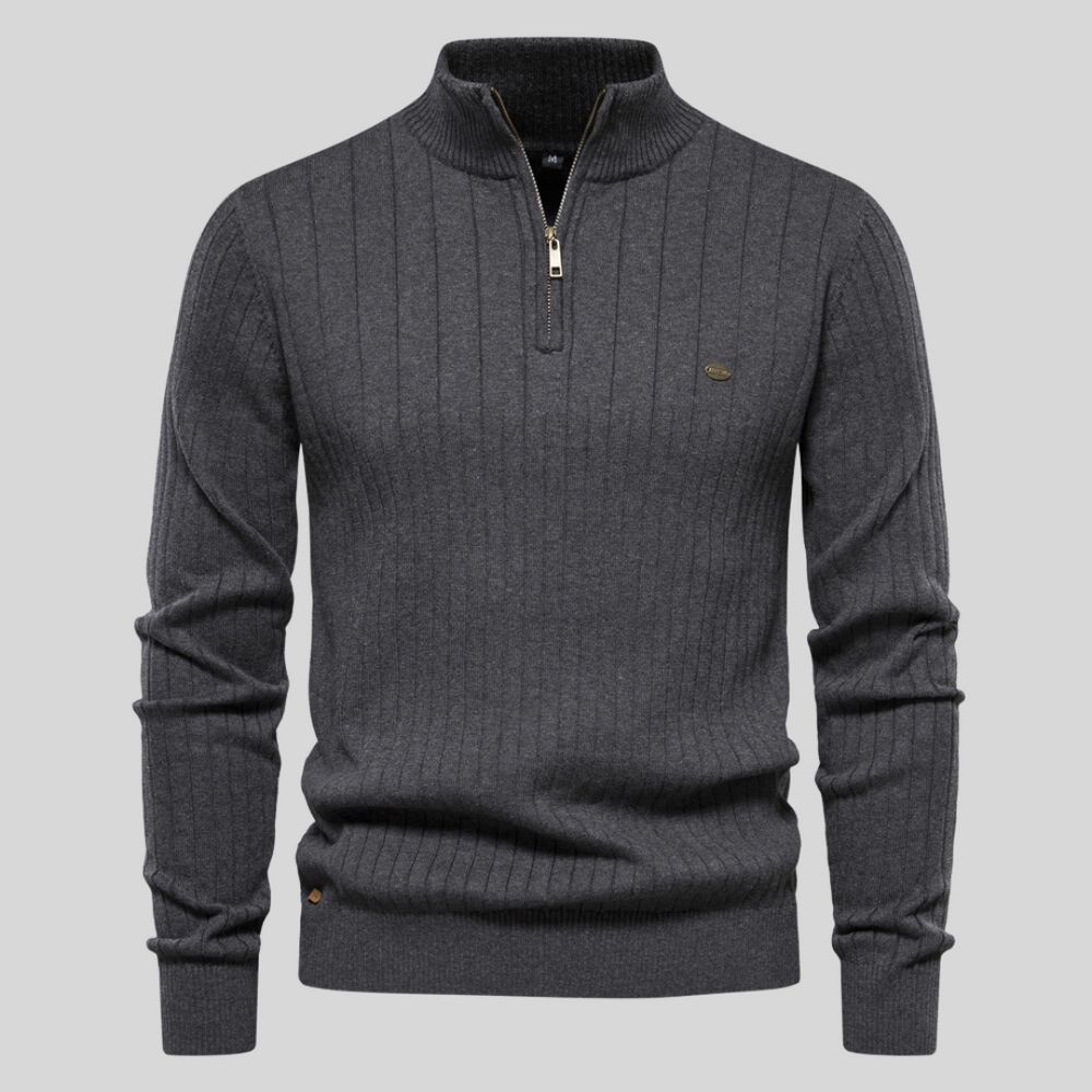 Pullover mit halbem Reißverschluss | Stehkragen | Langarm | Strickpullover | Winterkleidung für Herren-Grau-S-Chaps Herrenmode