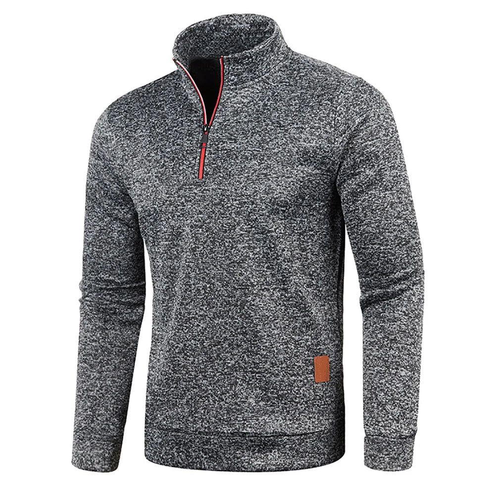 Pullover mit kurzem Reißverschluss | Langarmshirt | Elastisch | Sweatshirt mit halbem Reißverschluss | Herrenbekleidung-Dunkelgrau-S-Chaps Herrenmode
