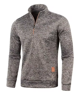 Pullover mit kurzem Reißverschluss | Langarmshirt | Elastisch | Sweatshirt mit halbem Reißverschluss | Herrenbekleidung-Hellgrau-S-Chaps Herrenmode