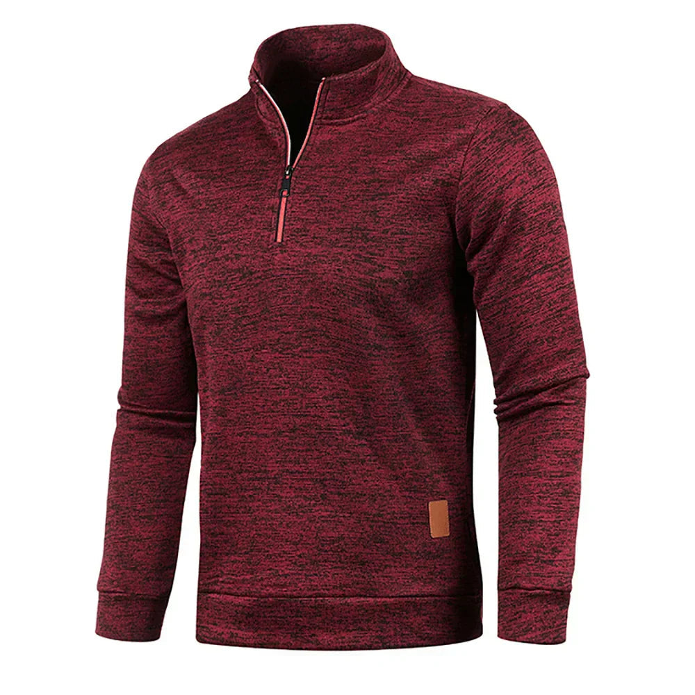Pullover mit kurzem Reißverschluss | Langarmshirt | Elastisch | Sweatshirt mit halbem Reißverschluss | Herrenbekleidung-Rot-S-Chaps Herrenmode